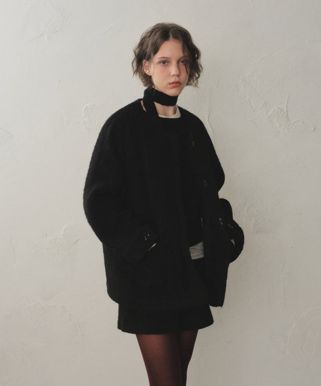 오로 카라리스 헤어리 하프 코트_Classic Black, M 상품이미지1