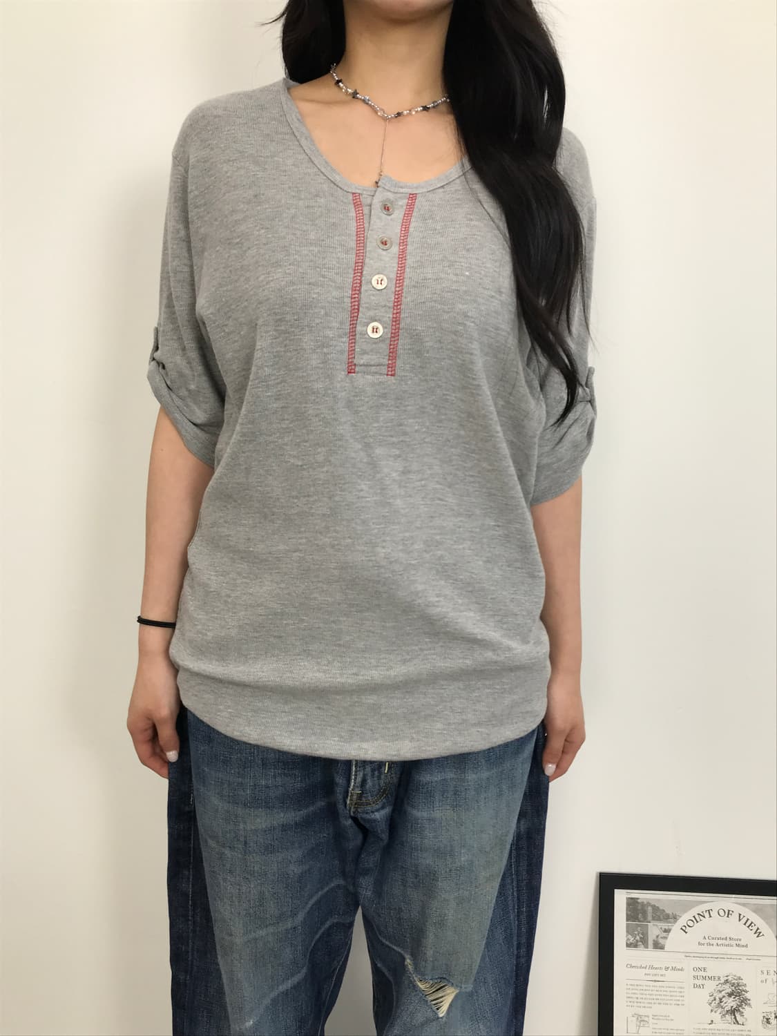 BODY WAVE Henley Button Detail Tee 상품이미지2