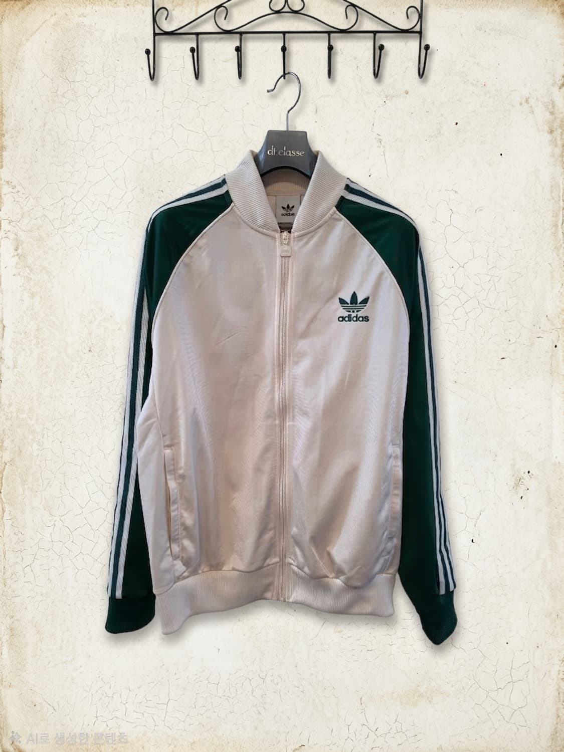 아디다스 아이보리/그린 삼선 트랙탑 XL 상품이미지1