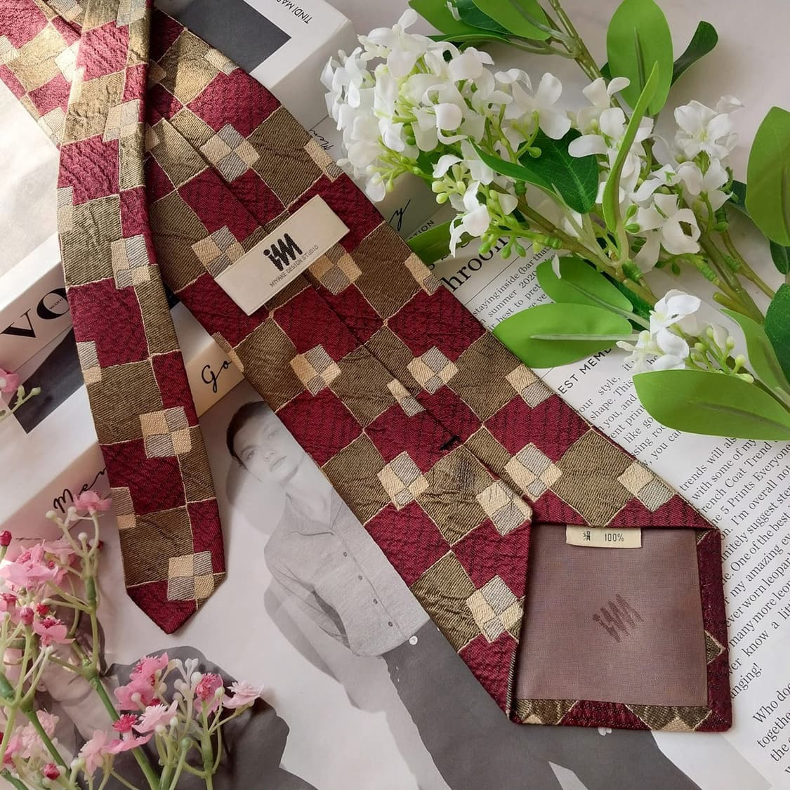 이세이 미야케 실크 브라운 기하 넥타이 9.1cm A+~A등급 K1911 상품이미지5