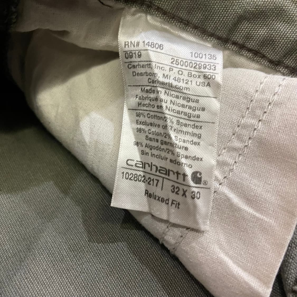 칼하트 카키 더블니 워크팬츠 상품이미지4