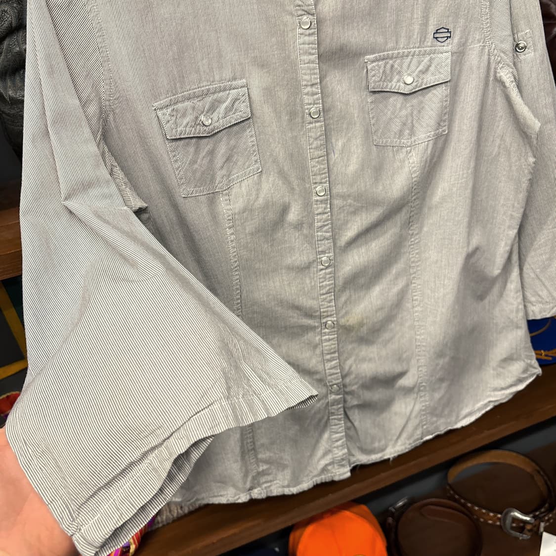 00s 할리데이비슨 우먼스 Y2K 비즈 레터링 1903 롤업셔츠 N120 상품이미지4