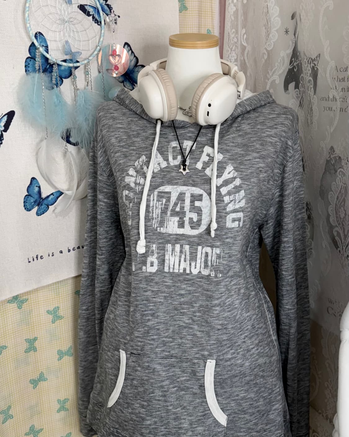 차콜 그레이 레터링 후드 티셔츠 상품이미지4