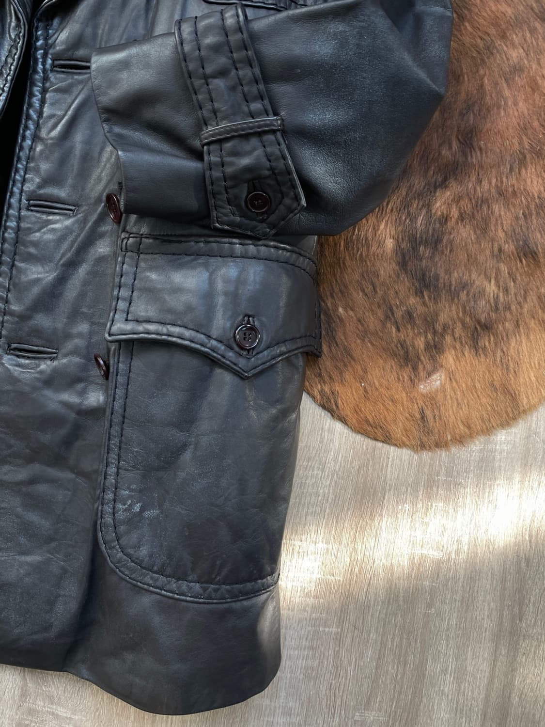 빈티지 더블 레더 코트 상품이미지7