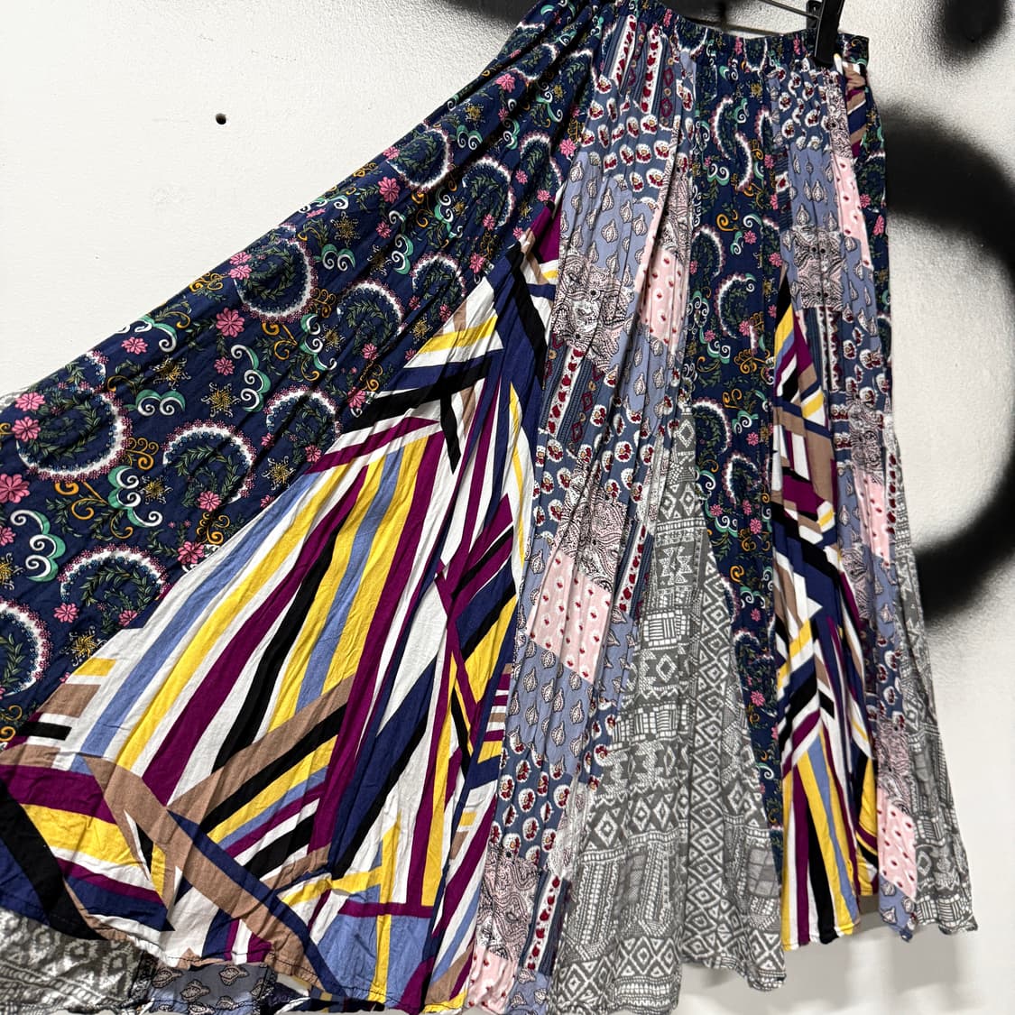 티티카카 오리엔탈 에스닉 풀 패턴 반다나 패치워크 플레어 롱 스커트 상품이미지4