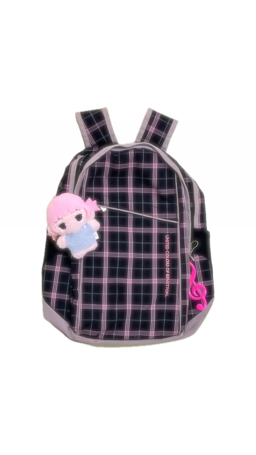 베네통 블랙 핑크 체크 백팩 💕 상품이미지1