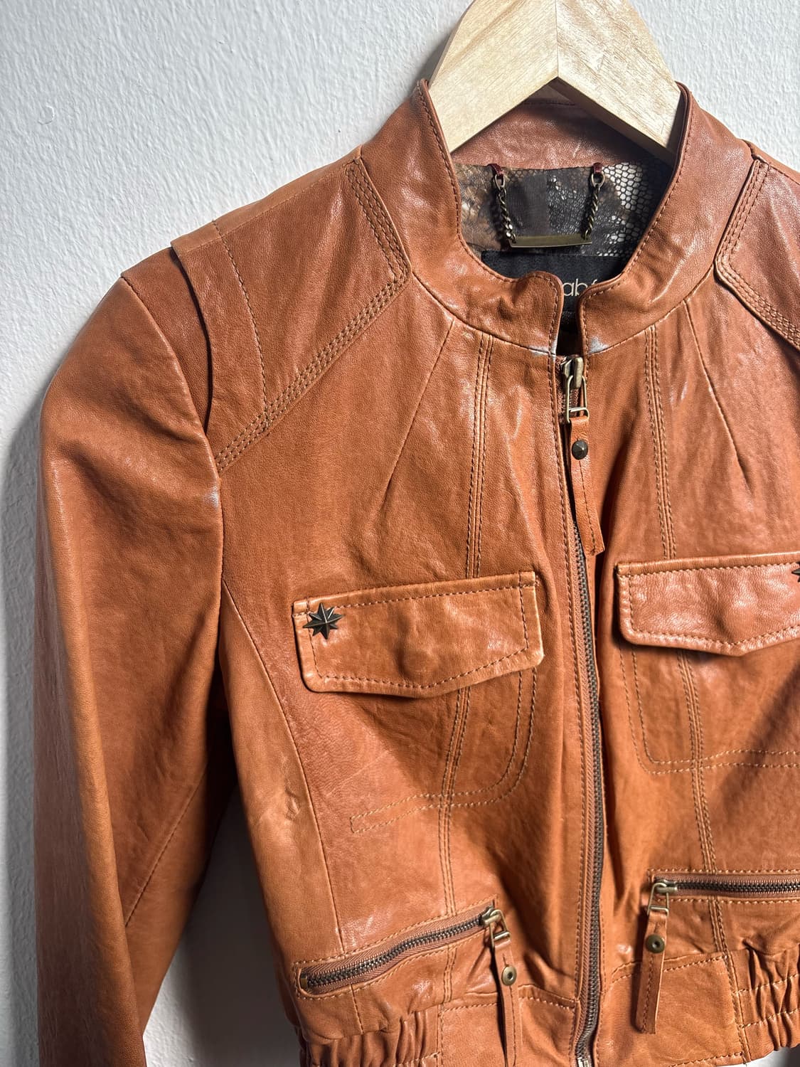Vintage Brown Crop Leather Jacket 상품이미지3