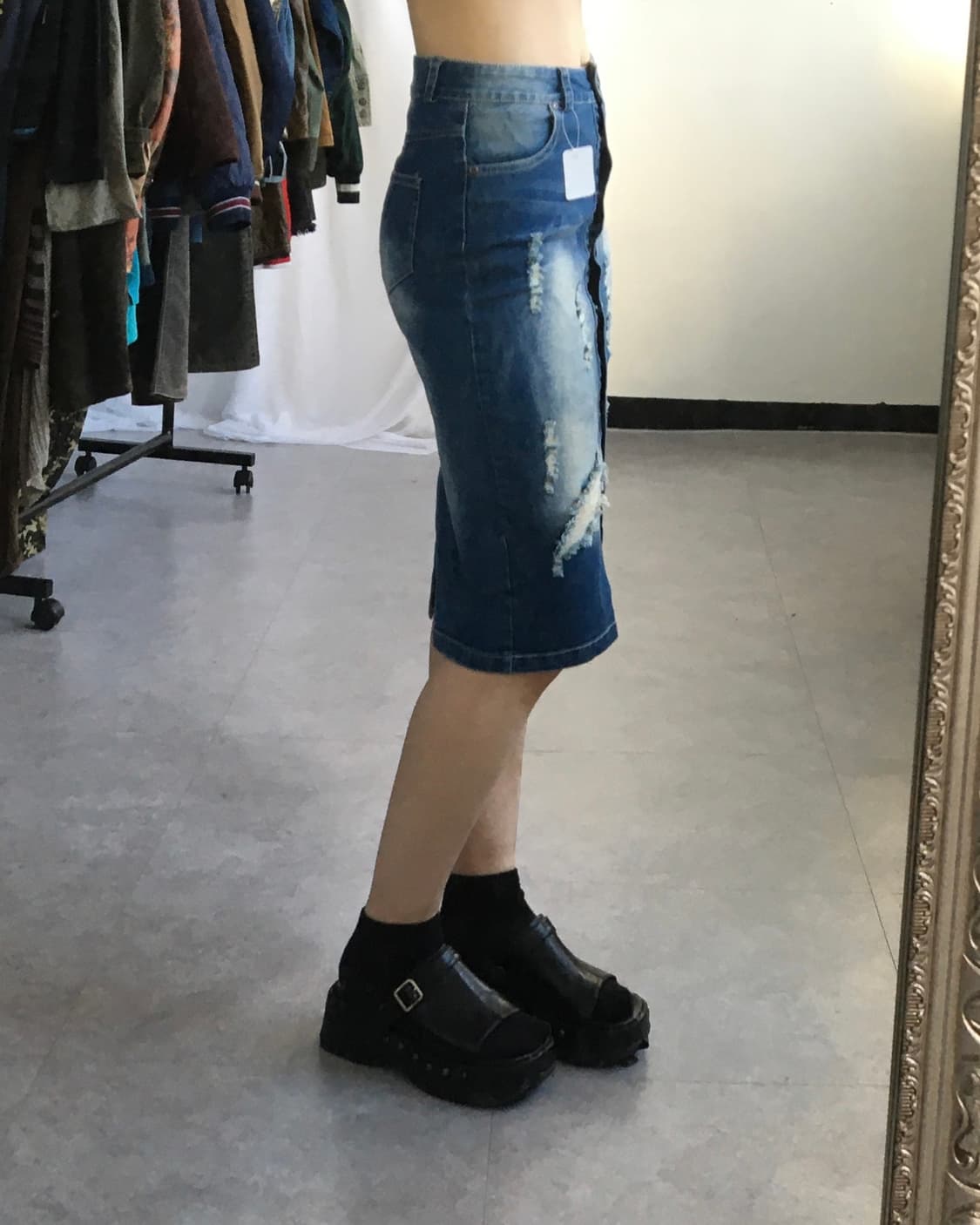 Damage point denim midi skirt 상품이미지5