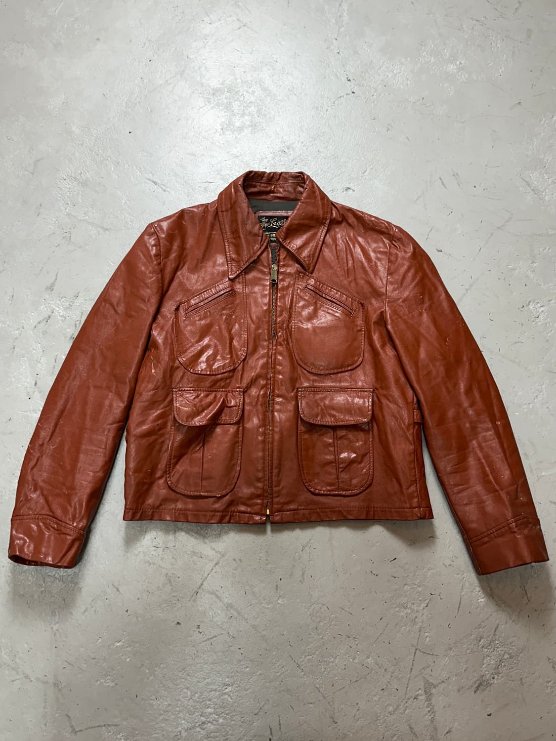 80's 빈티지 오렌지 레더 크롭 자켓 빈티지 가죽자켓 상품이미지1