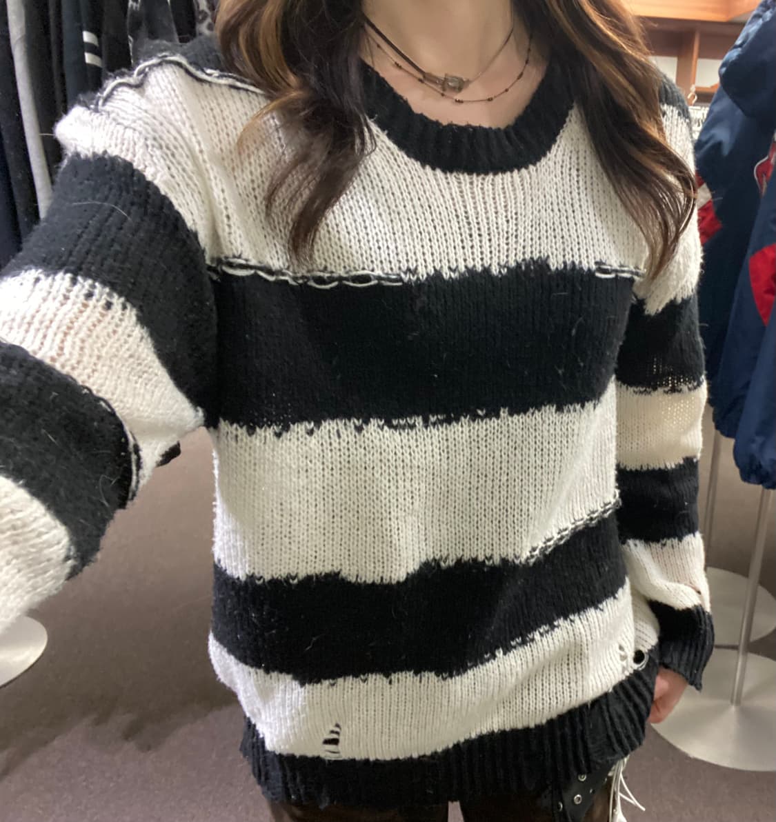 OS)Japanese vintage 여성 데미지 단가라 니트 스웨터 상품이미지3