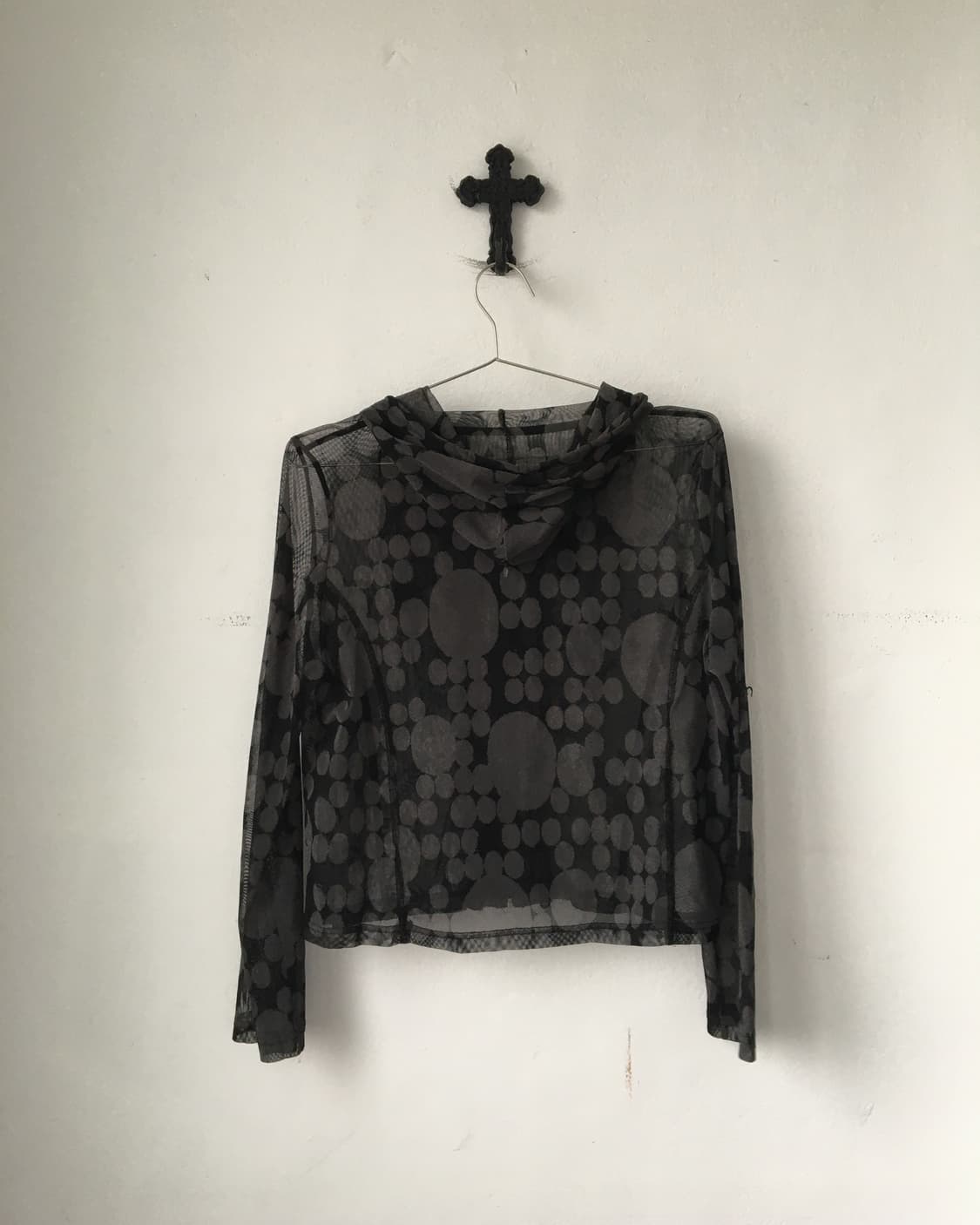Dot pattern mixed frill hood mesh zip up 상품이미지2