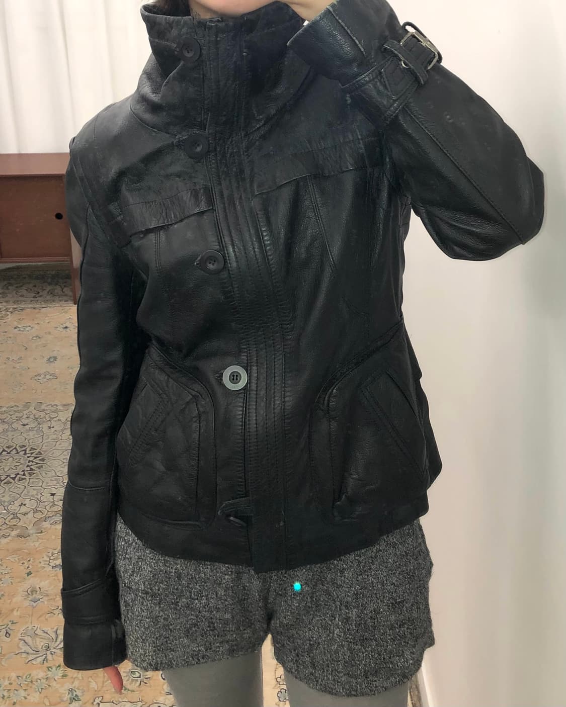 블랙 하이넥 양가죽 자켓 상품이미지6