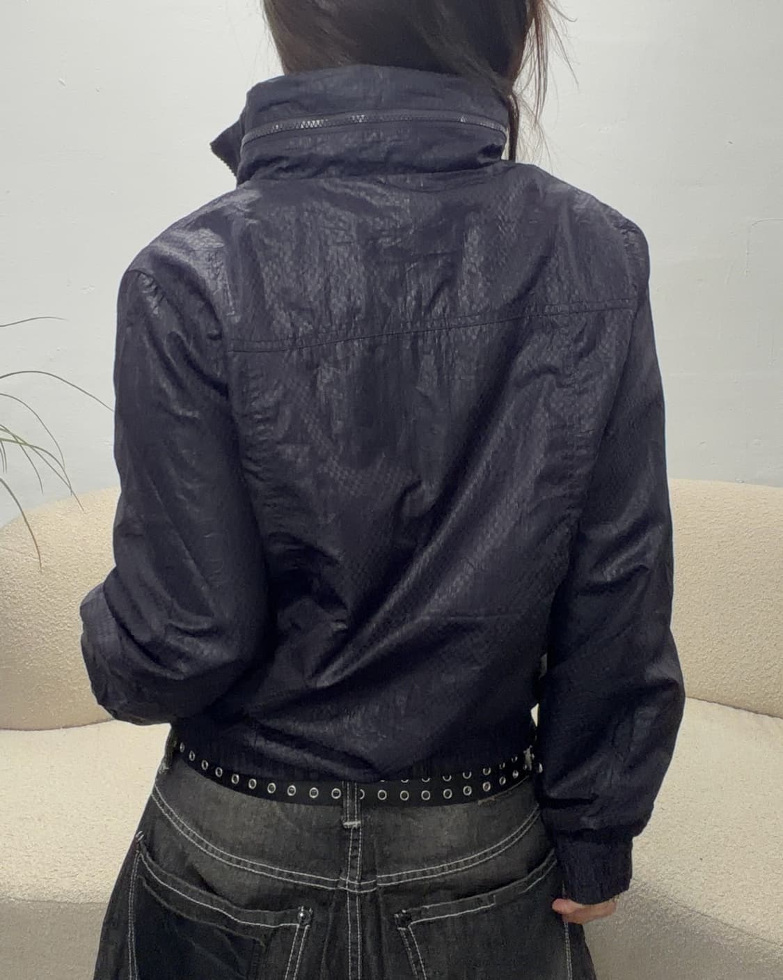 90s 올드스쿨 POLO 딥퍼플 체크 나일론 터틀넥 집업 상품이미지3