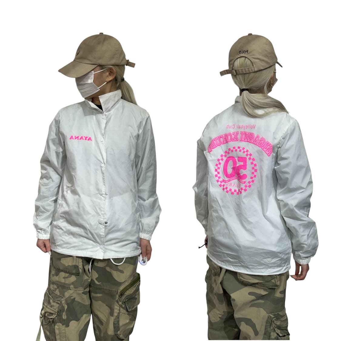 일본 빈티지 화이트 핑크 프린팅 바람막이 자켓 S 상품이미지1