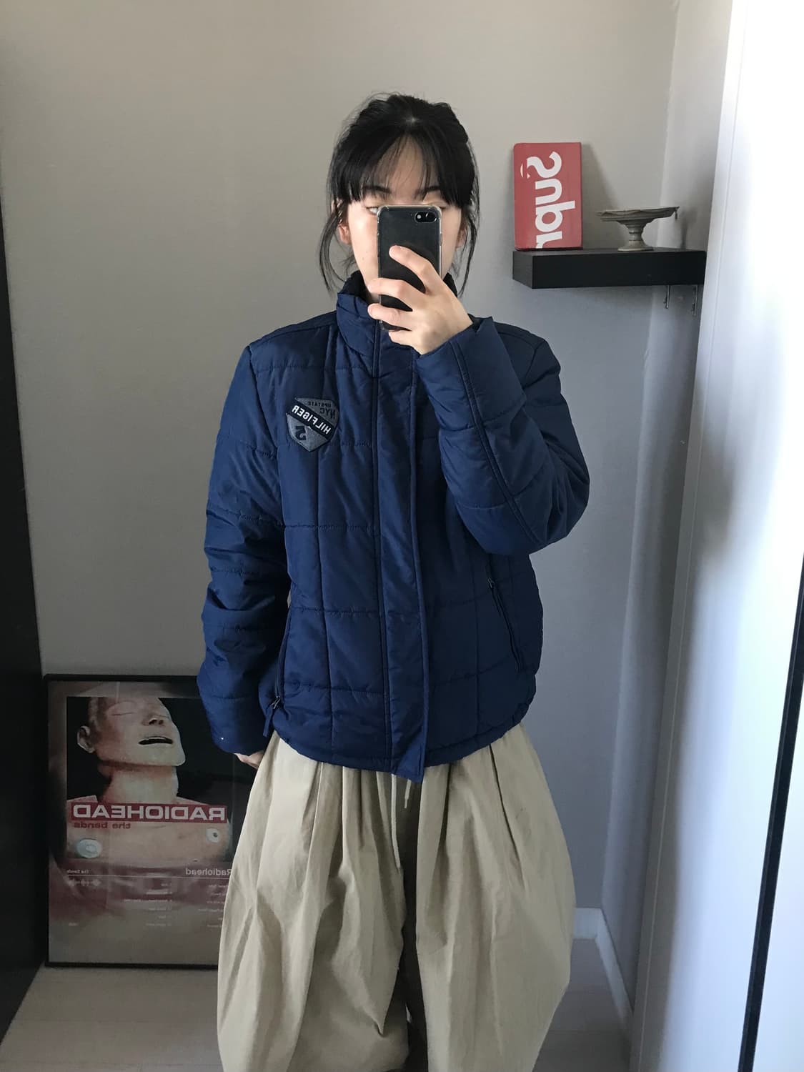 타미힐피거 자수 패치로고 네이비 숏패딩 상품이미지2