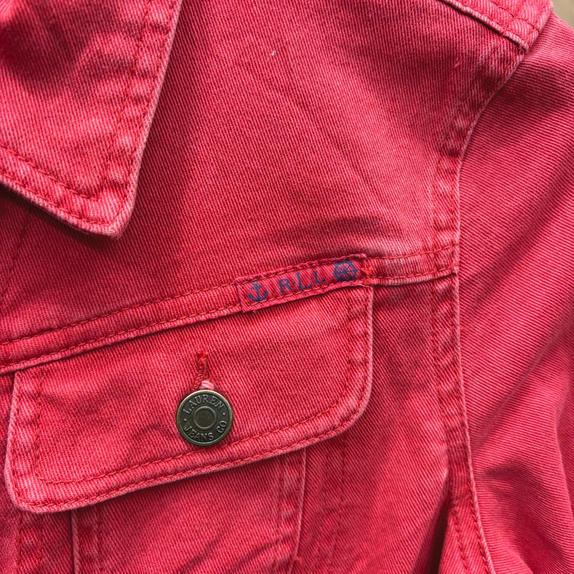 랄프로렌 코튼 스트레치 트러커 자켓 플랩 포켓 웨스턴 봉제 디테일 레드 상품이미지6