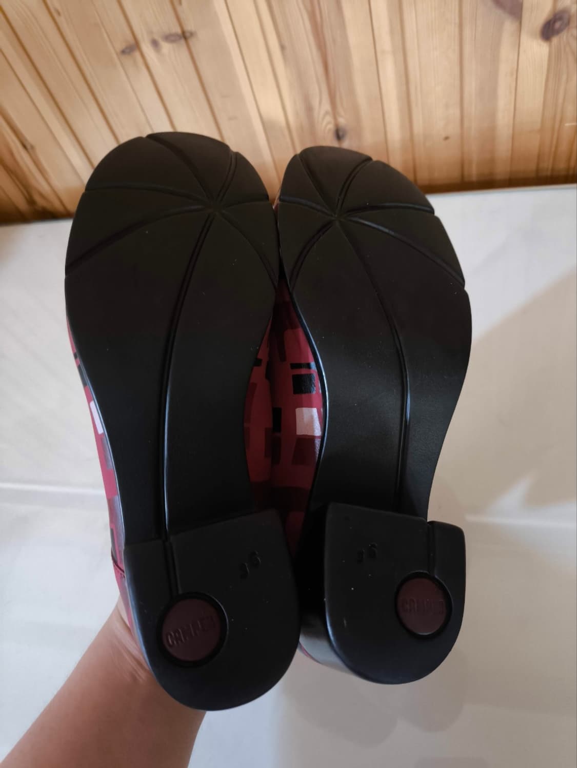 36 230mm 캠퍼 컬러블록 레드가죽 힐 펌프스 5cm 상품이미지8