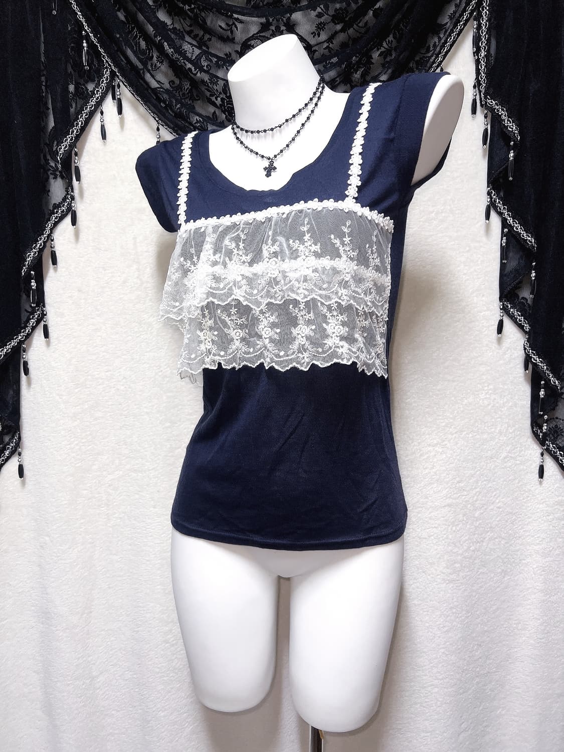 로맨틱갸루 고딕 고스로리 프릴 레이스 로걀탑 나시 슬리브리스 페어리 핀터 상품이미지2