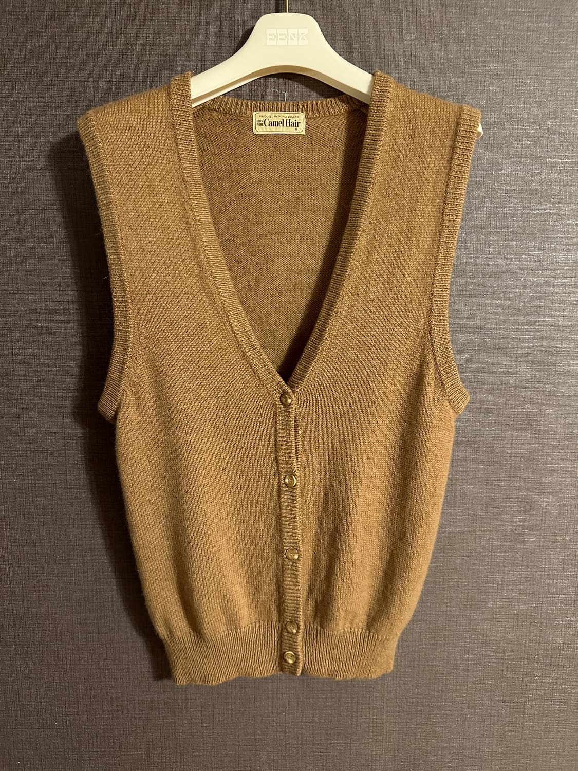 카멜 헤어 100% 브이넥 니트 조끼 베스트 상품이미지1