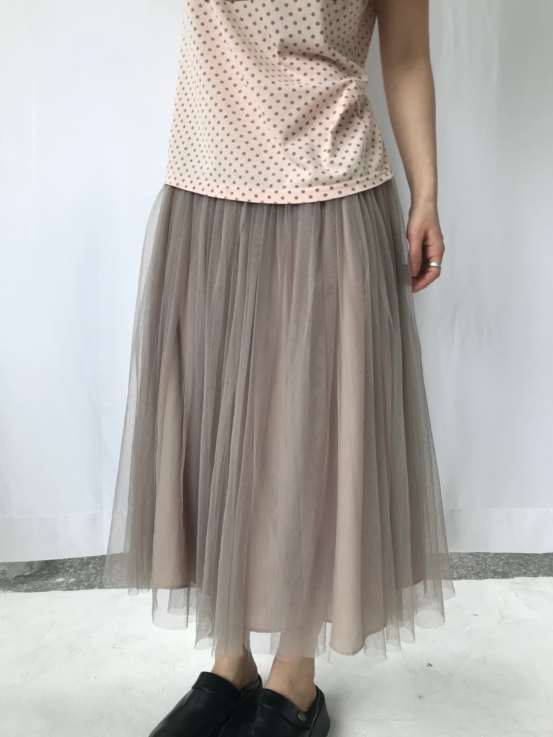 핑크 베이지 샤 스커트 상품이미지1