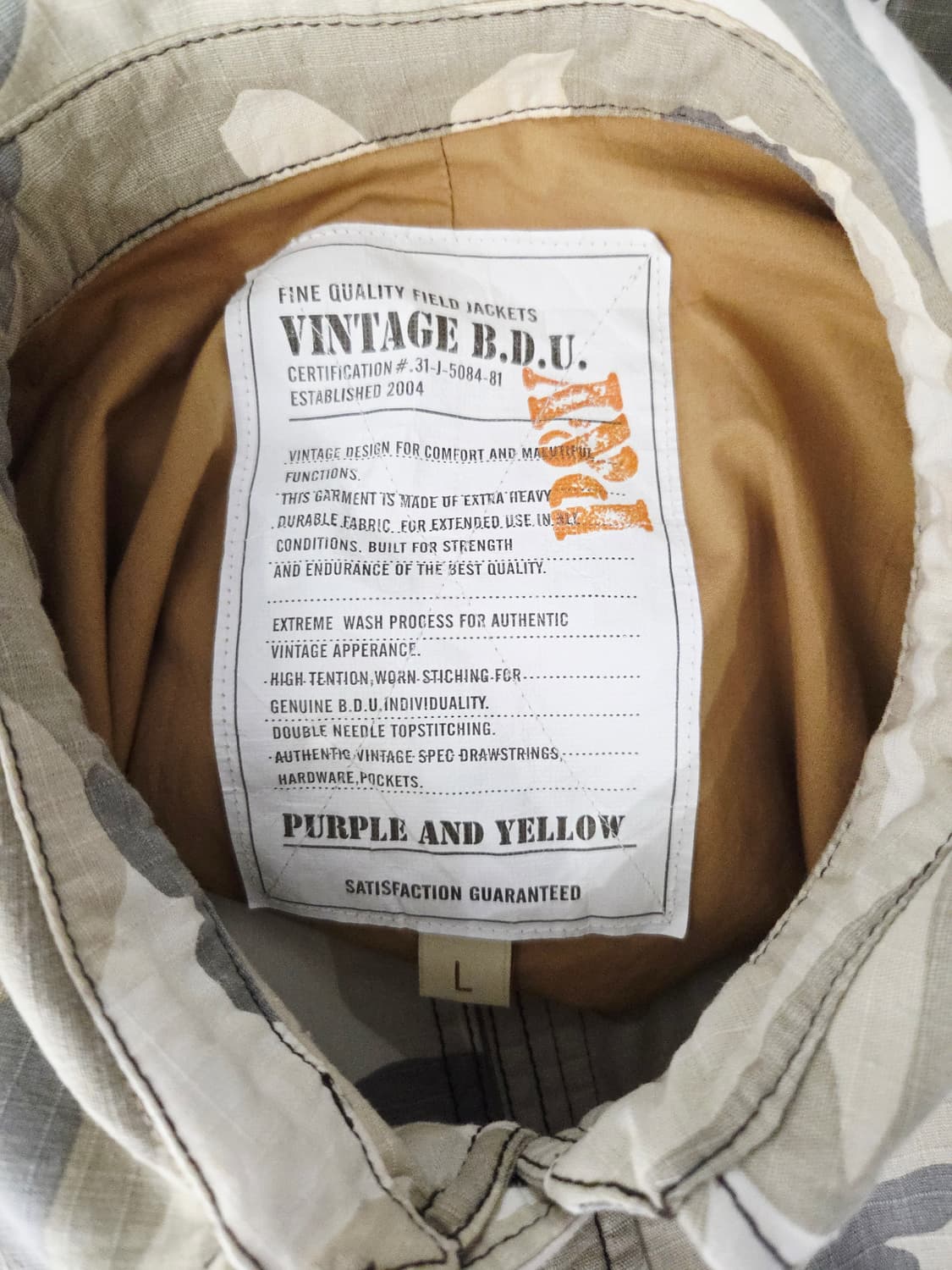 Purple & Yellow 카모플라쥬 B.D.U 필드 자켓 상품이미지7