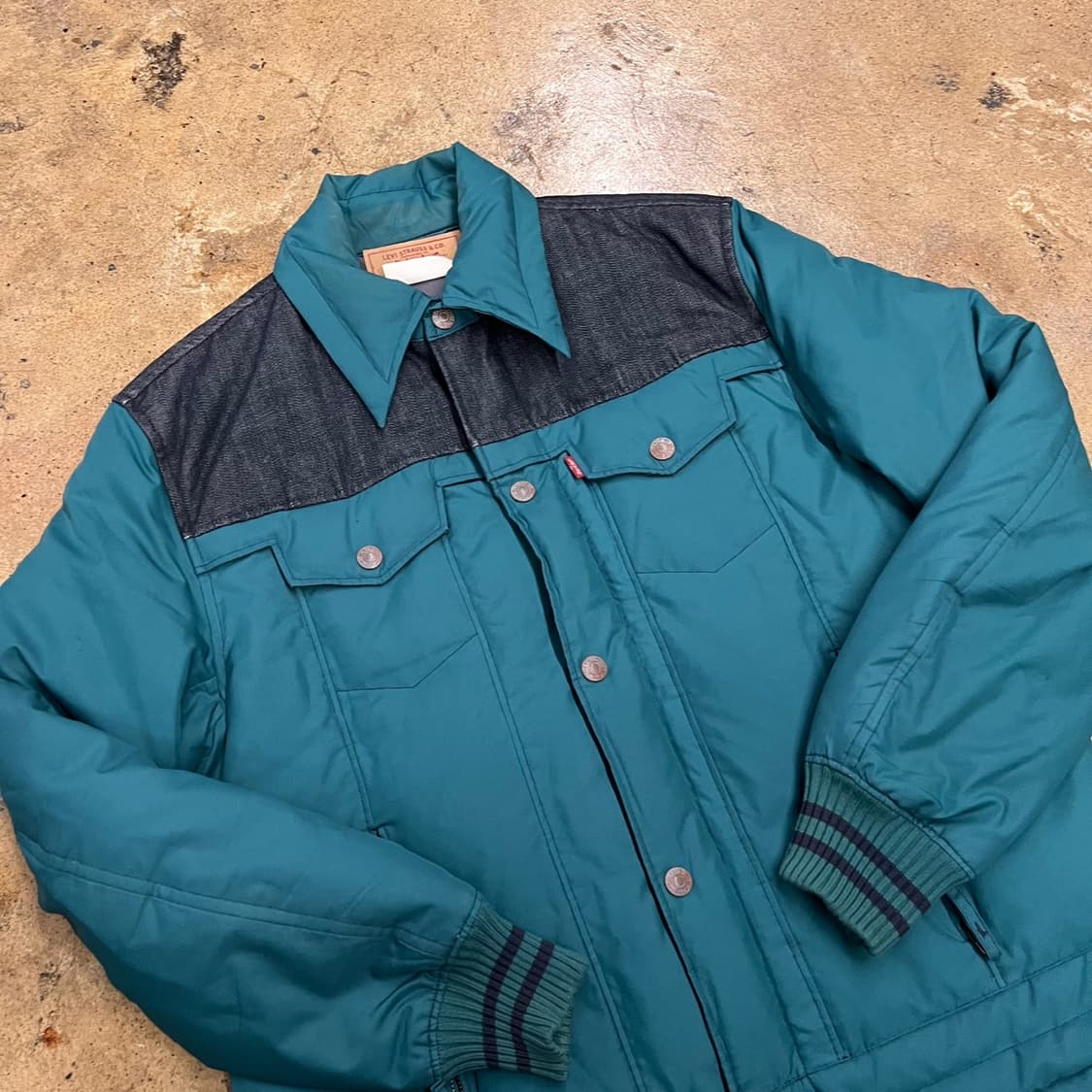 [정품/L] 리바이스 청록색 패딩 자켓 데님 배색 b14 상품이미지1
