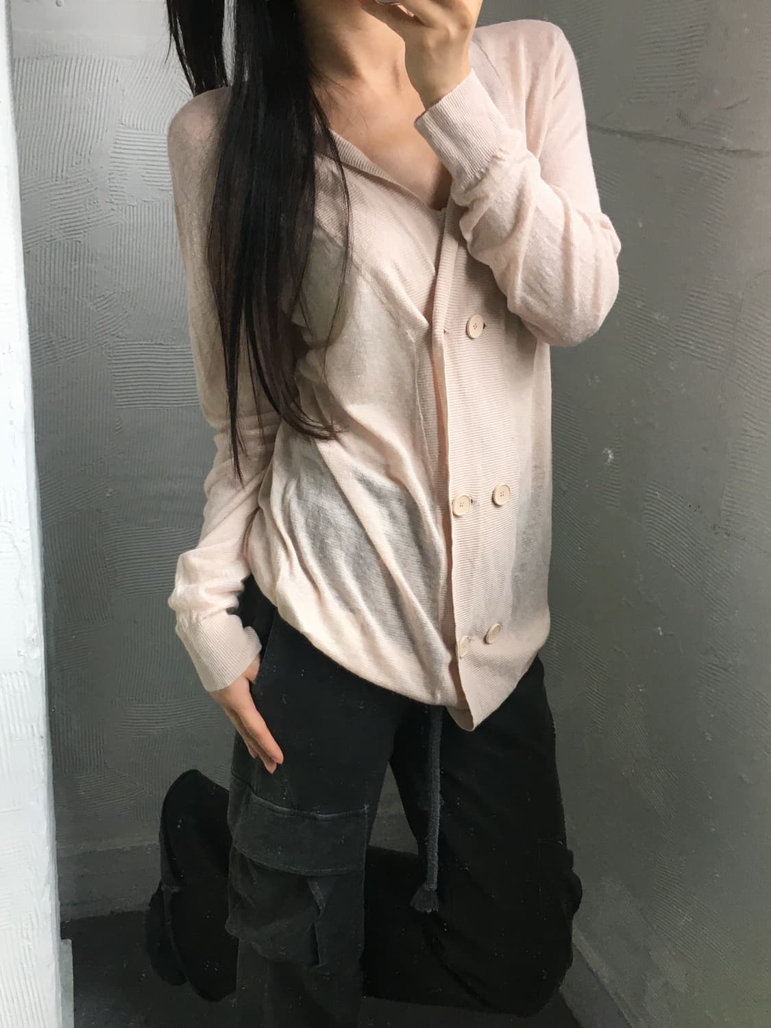 MM6 메종 마르지엘라 핑크아이보리 린넨 실크 가디건 상품이미지1