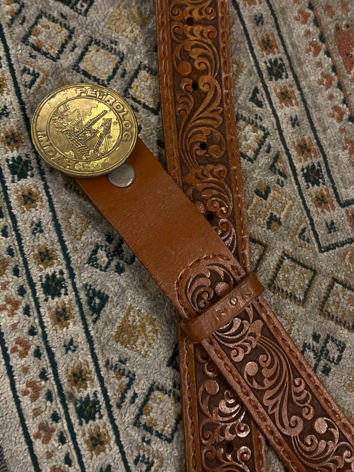 빈티지 패턴 가죽 벨트 브라운 #csz2412 상품이미지1