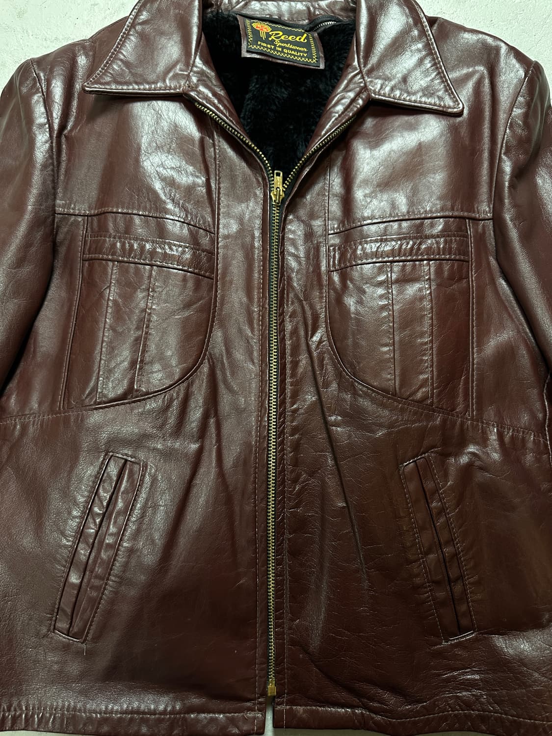 70's 빈티지 버건디 크롭 레더 자켓 파이트 클럽 상품이미지7