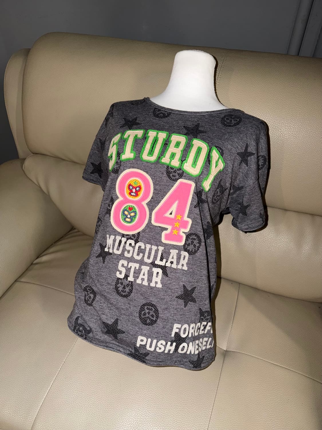 Rough mask & star pattern lettering top 상품이미지1