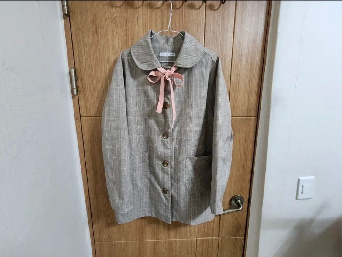 (F)여성 러브이즈트루 리본 포인트 체크 코트 봄가을 상품이미지1