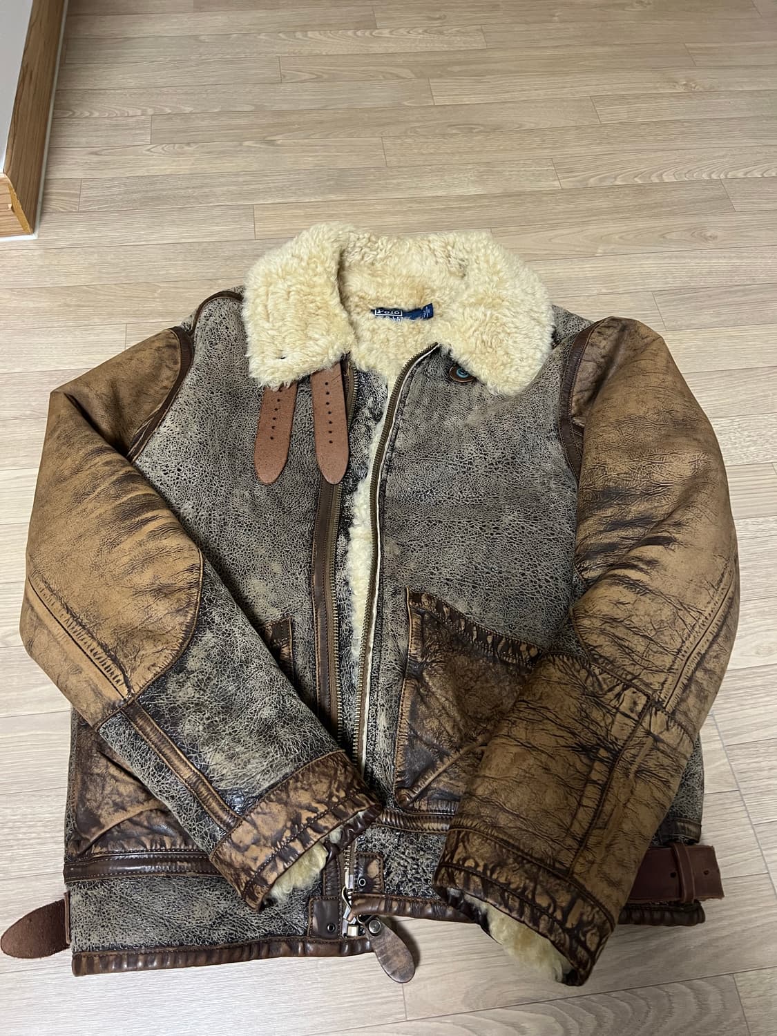 폴로 레더 트림 시어링 자켓(무스탕) 상품이미지1