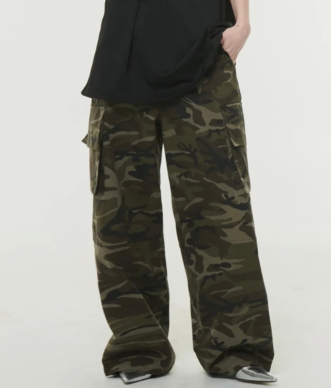우먼스 카모 카고 와이드 팬츠(카키) 상품이미지1