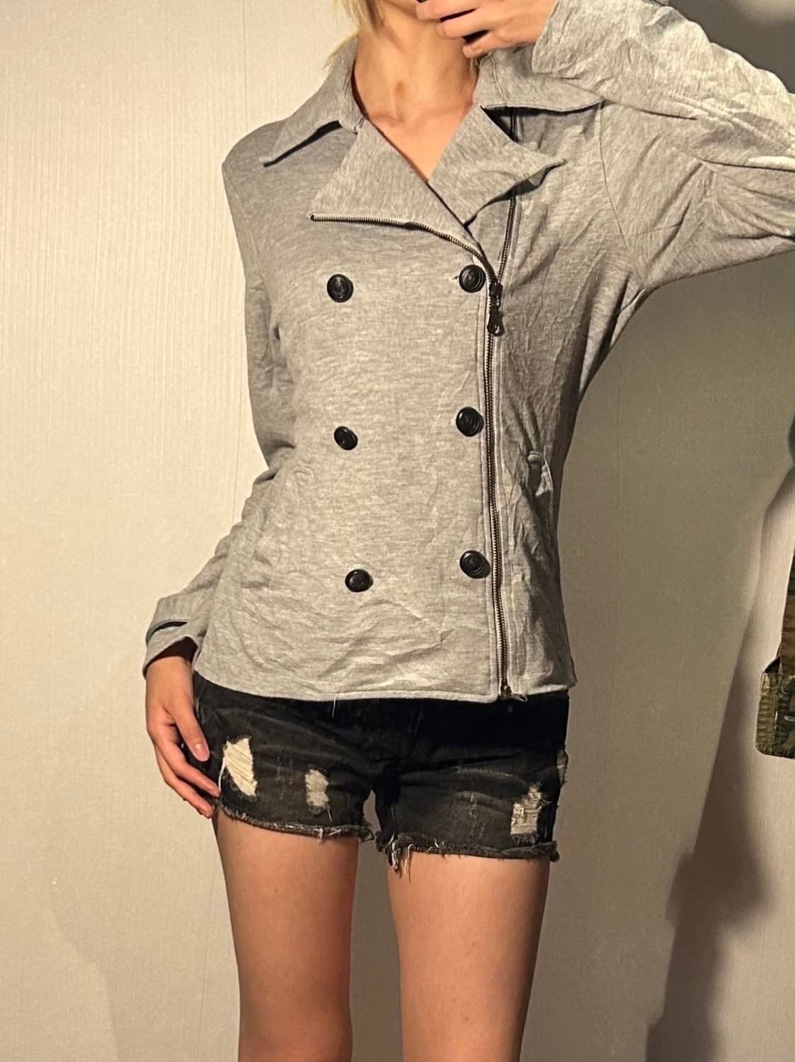 gray y2k buttons zip-up 상품이미지2