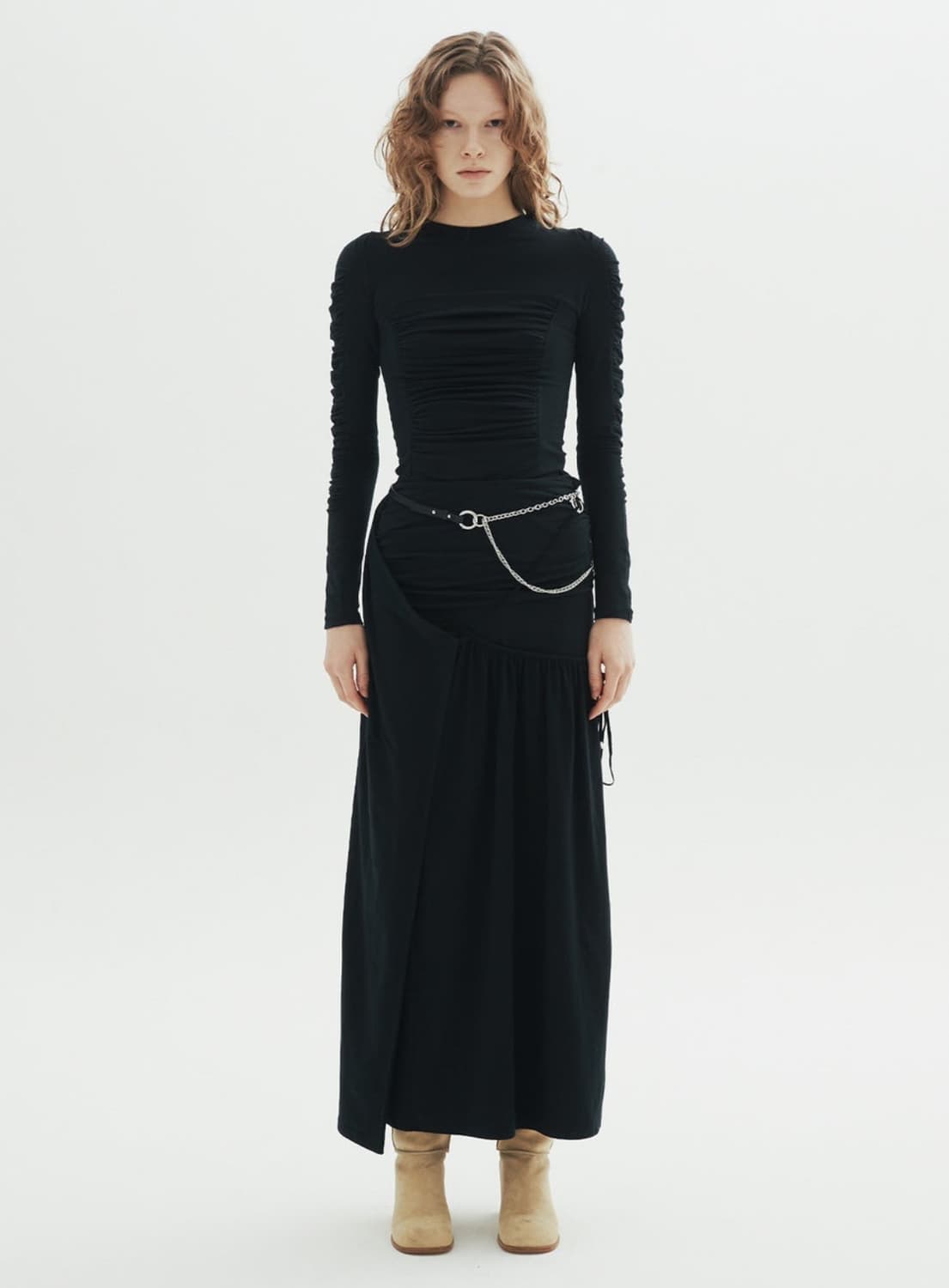 OPEN YY RUCHED WRAP MAXI SKIRT 상품이미지1