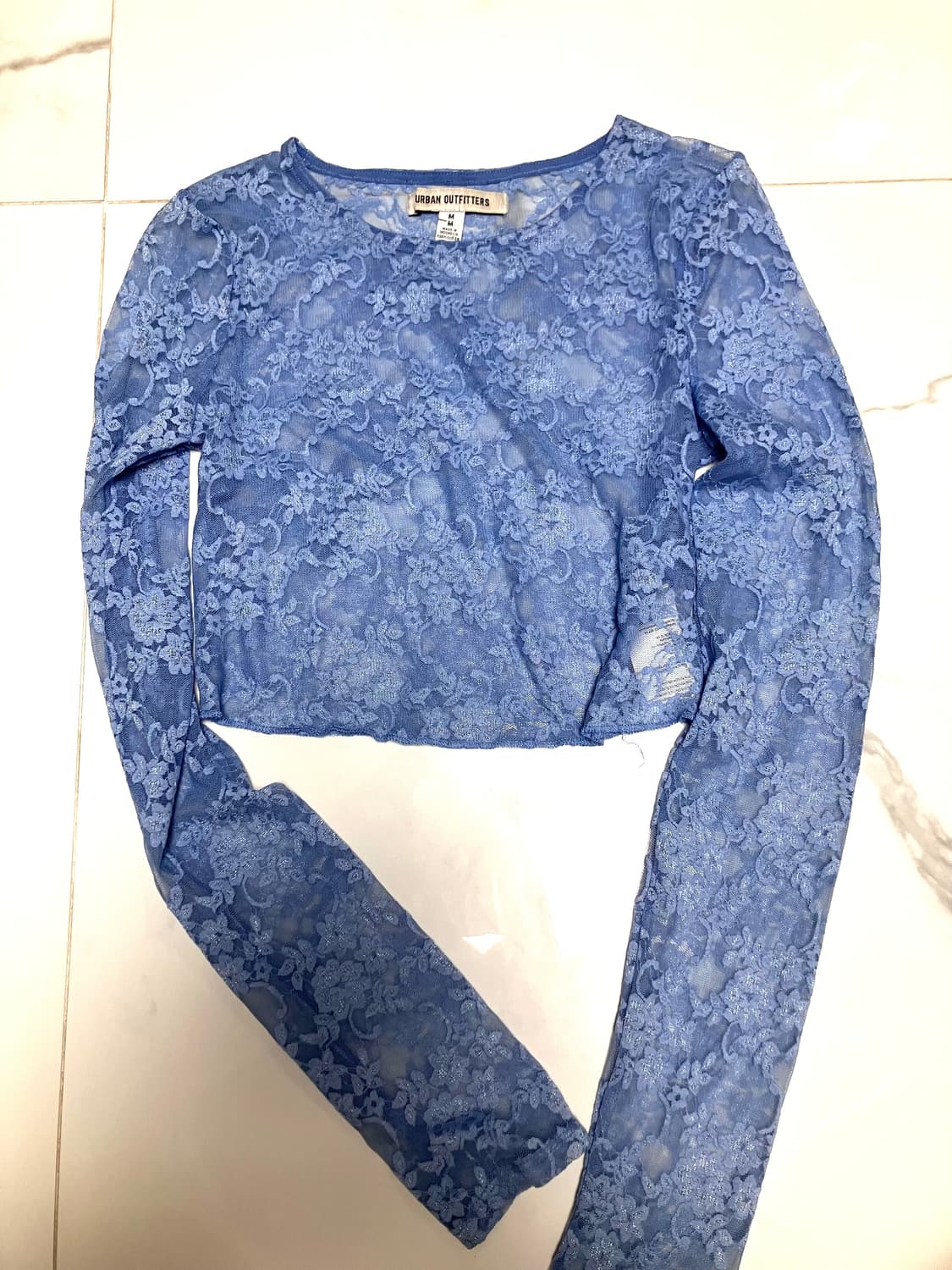 소라색 하늘색 얼반아웃피터스 레이스 탑 긴팔 크롭 레이어드 티 상품이미지2