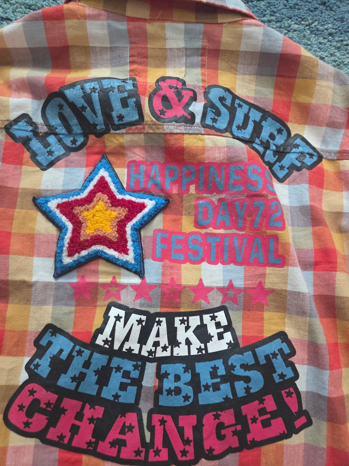 Love and Surf Star Orange Check Shirt표기m 상품이미지4