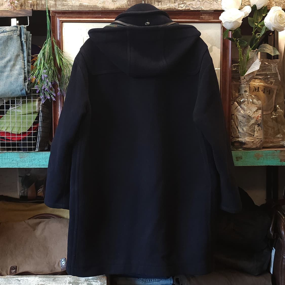 90s 잉글랜드 더플코트 플레드 체크 헤비울 빈티지 코트 블랙 50 상품이미지2