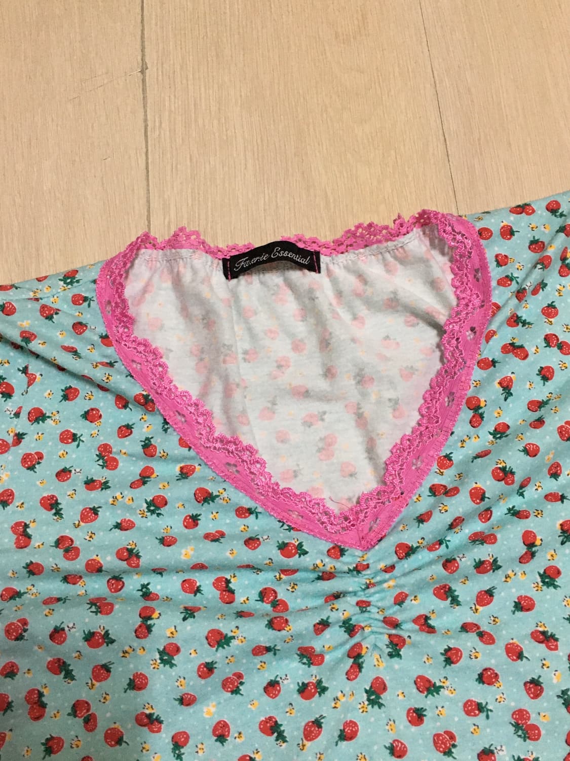 [당일배송] 샵페어리 스트로베리 레이스 탑 민트,샵페어리 티셔츠 상품이미지3