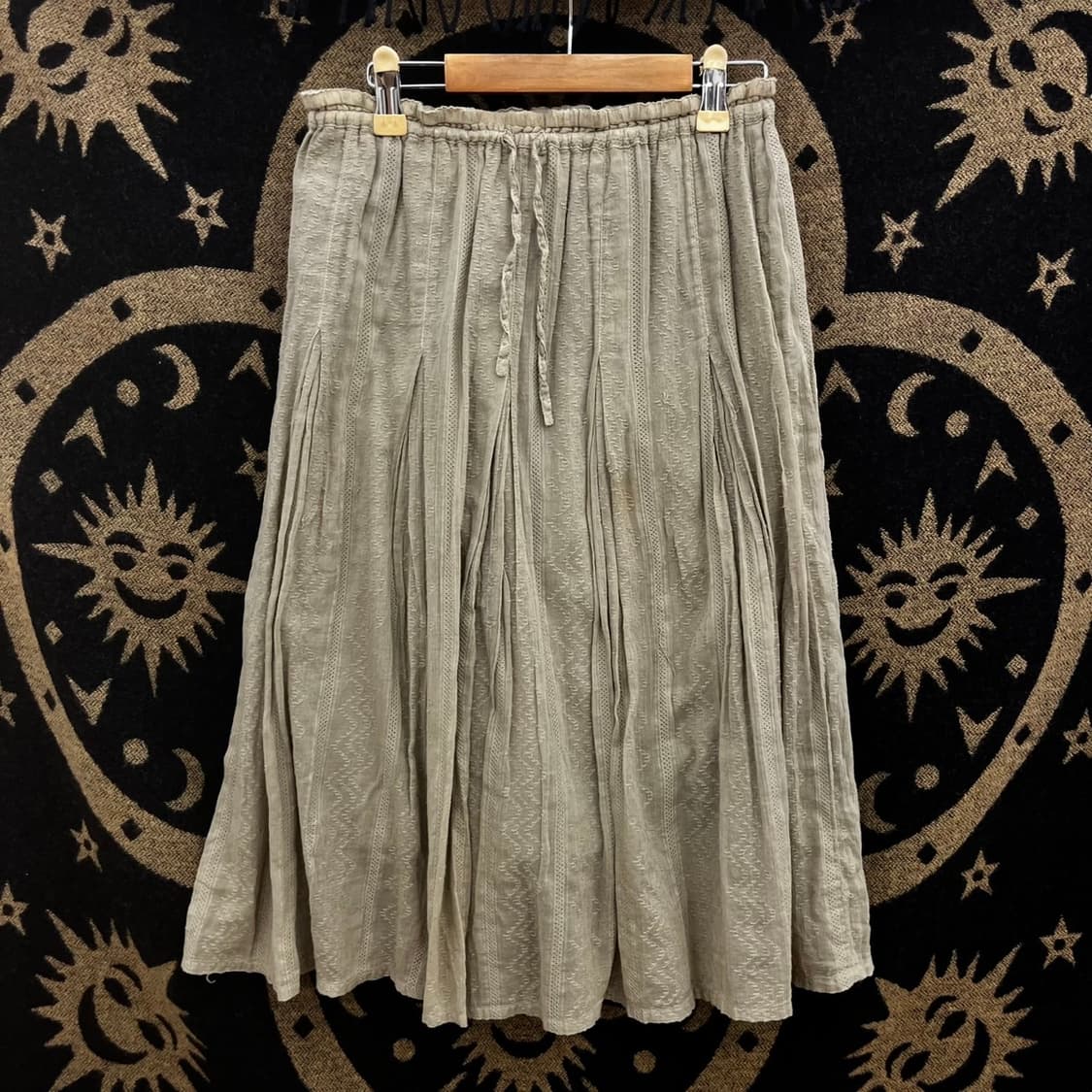 빈티지 에스닉 패턴 피스타치오그린 플리츠 시어 미디스커트 K0145 상품이미지3