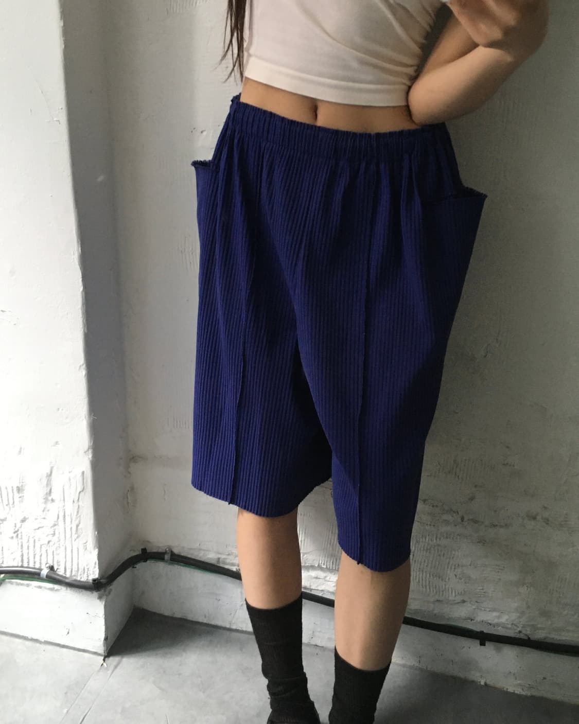 me ISSEY MIYAKE 미 이세이미야케 네이비 플리츠 하프팬츠 상품이미지3