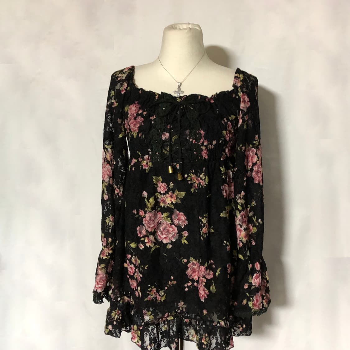 꽃무늬 레이스 원피스 블랙 상품이미지5