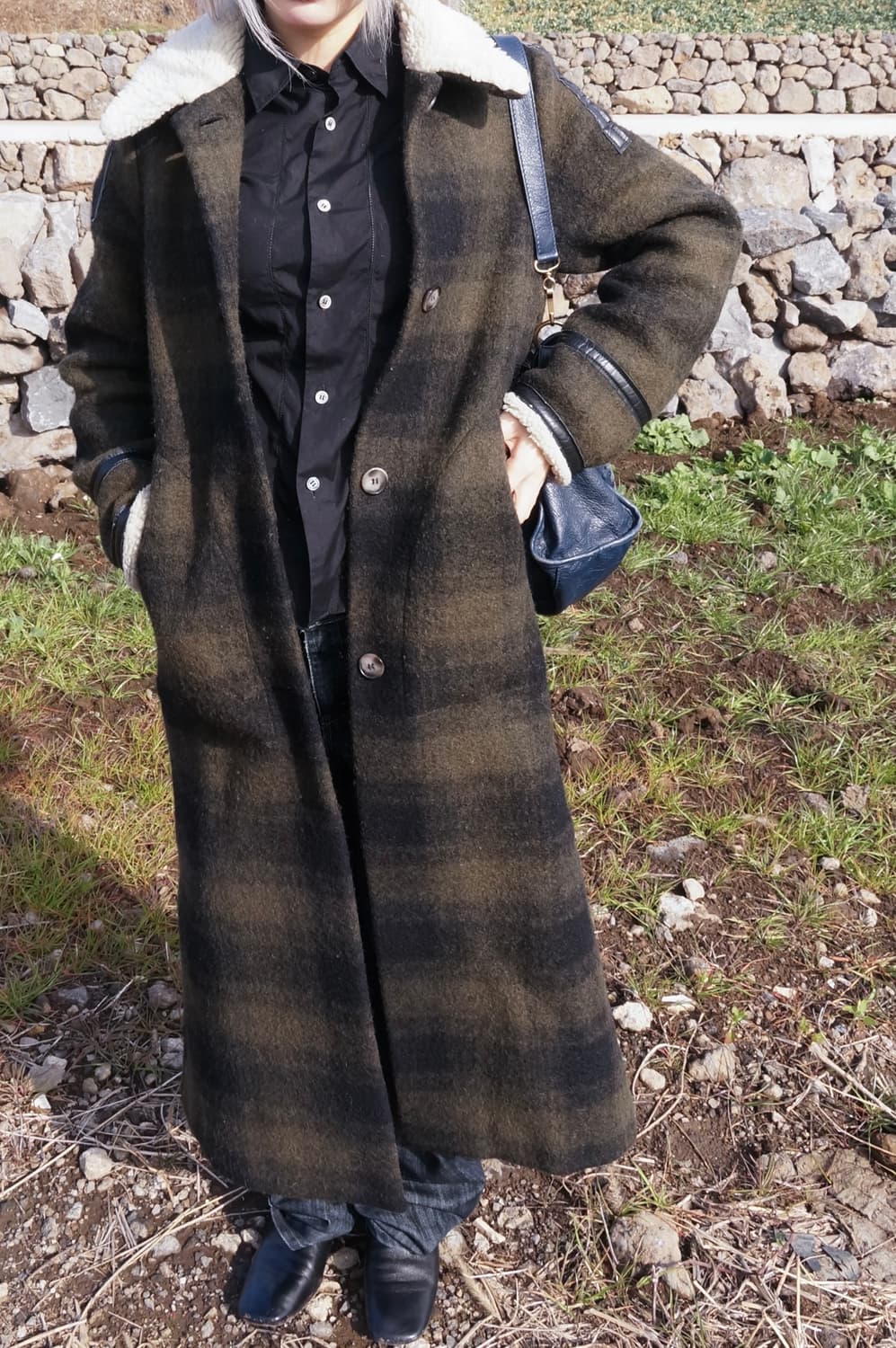 mm6 레더 포인티드 체크 코트 상품이미지1