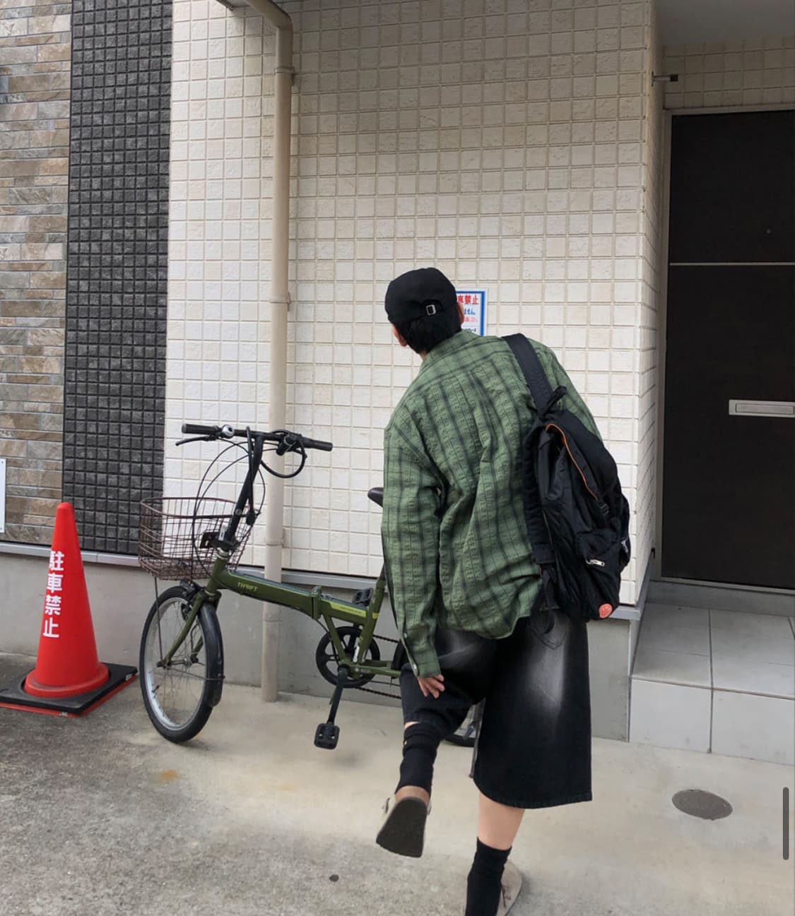 치요 체크 셔츠 카키 상품이미지2