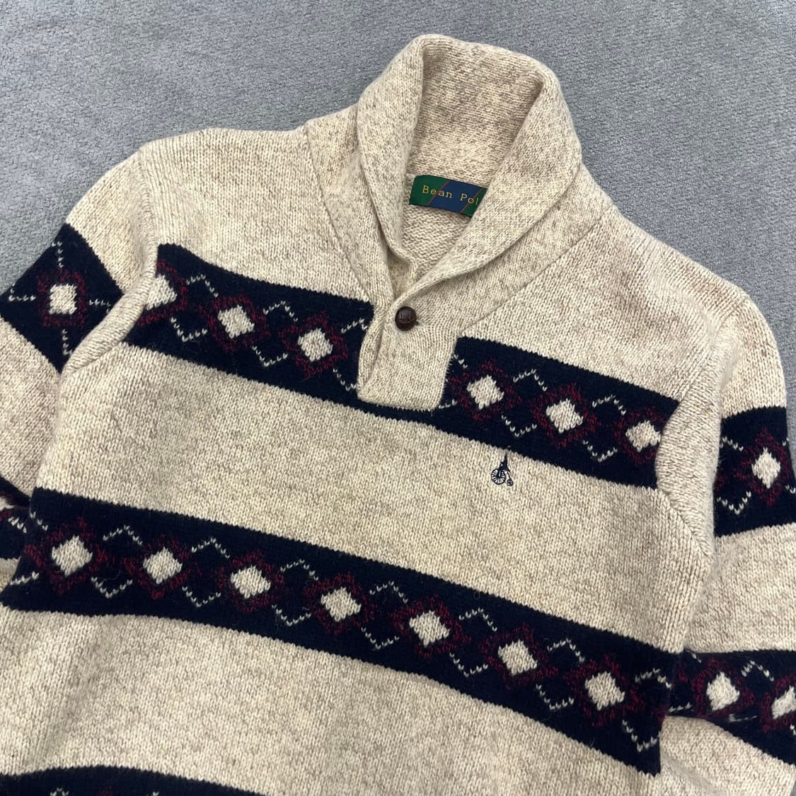 90 빈폴 아가일 패턴 울 숄카라 니트 상품이미지2