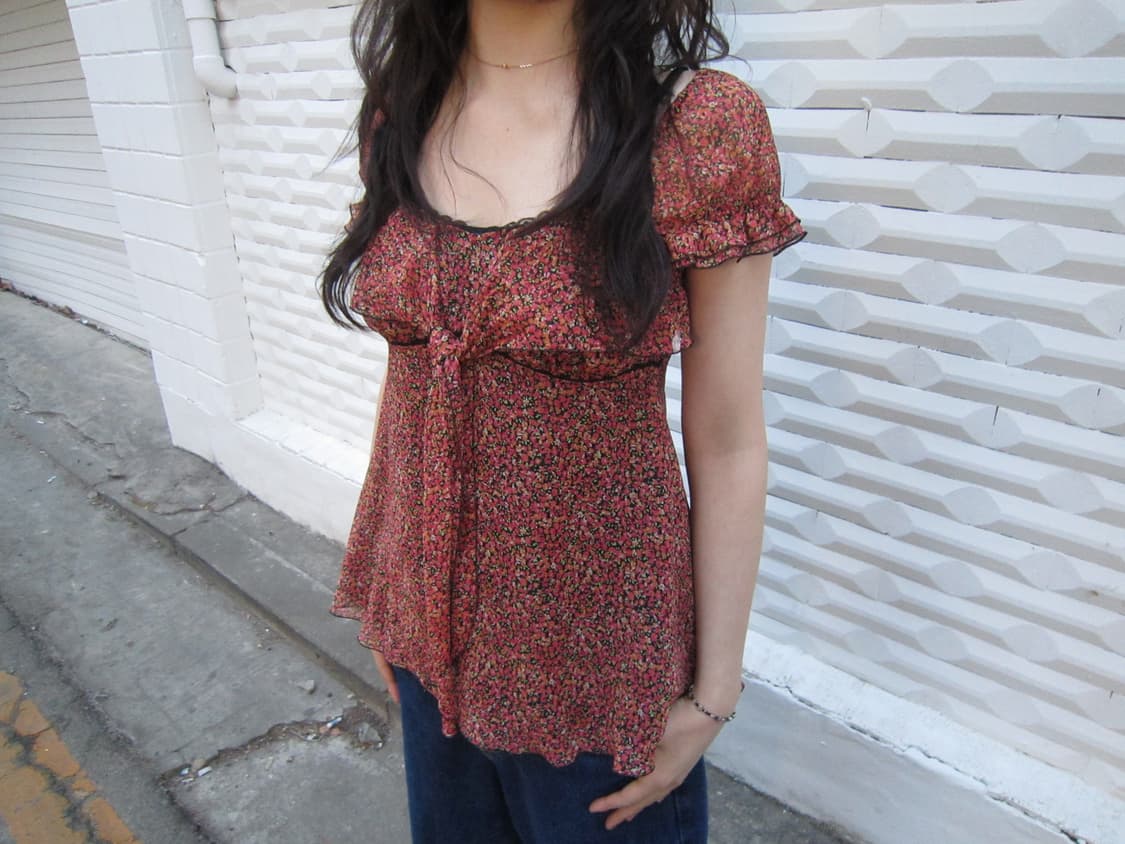 빈티지 플라워 리본 타이 블라우스 상품이미지3