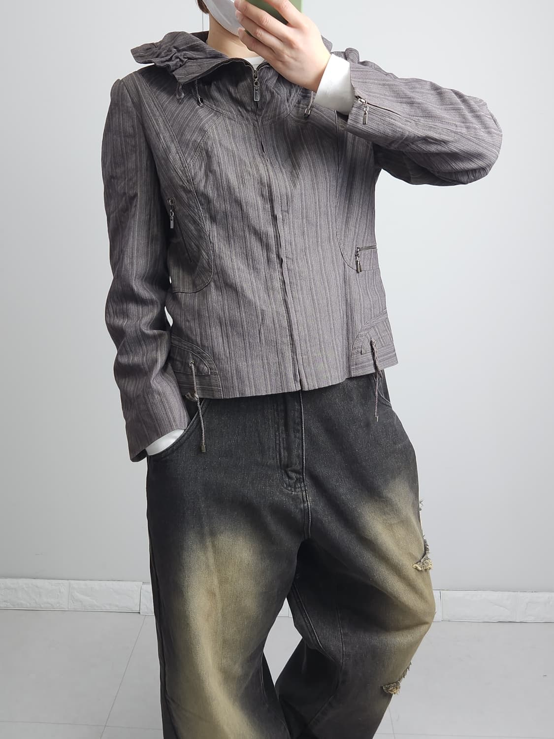 셔링 라인 집업자켓 상품이미지6