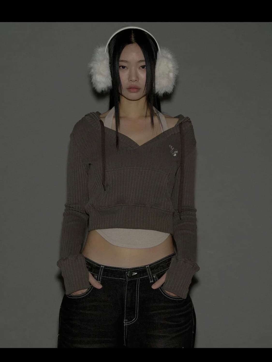 플리즈노팔로우 플노팔 Deer Ribbed Crop Hoodie Top  상품이미지4