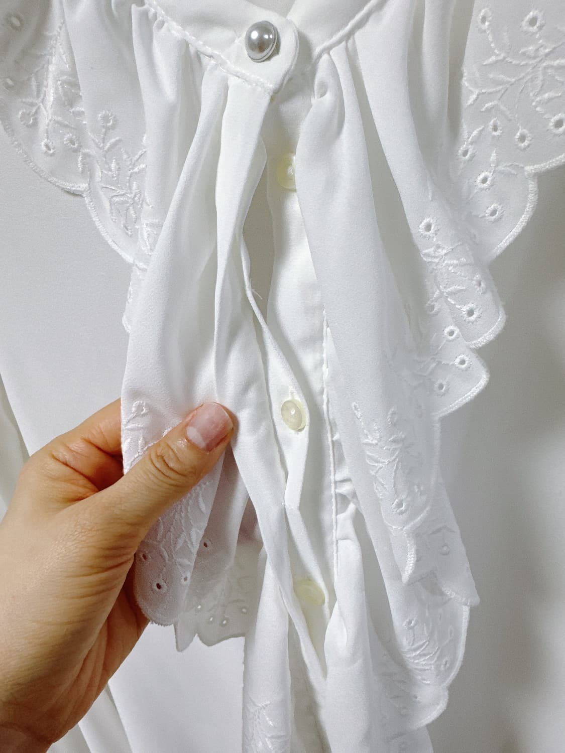 [ZARA] 자라 러플 화이트 블라우스 (M) 미착용 셔링 레이스 상품이미지8