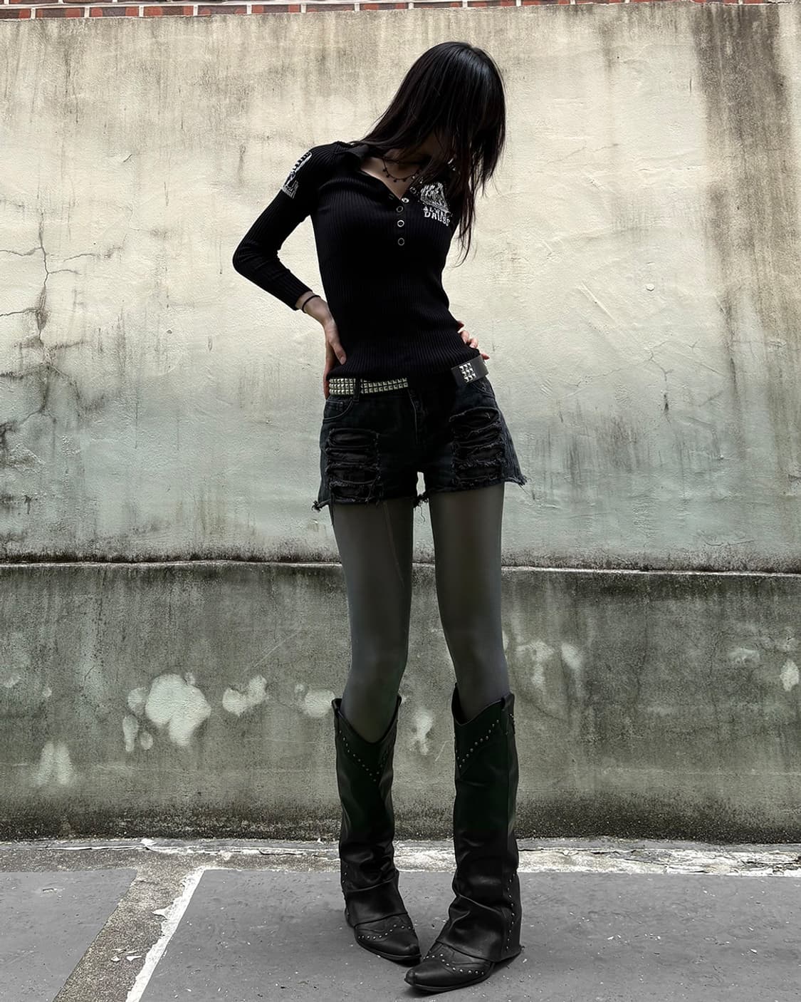 00's punk printing slim fit long sleeves 상품이미지4